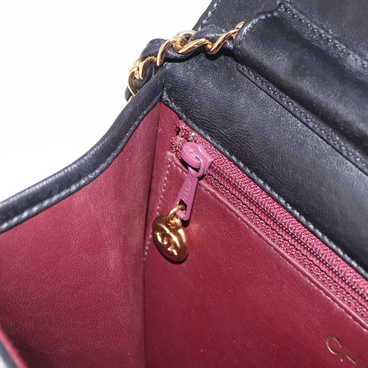 CHANEL Matelasse Push Lock Shoulder Bag Lamb Skin Black Gold CC Auth am12544M
