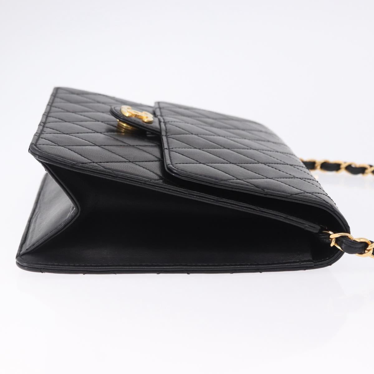 CHANEL Matelasse Push Lock Shoulder Bag Lamb Skin Black Gold CC Auth am12544M