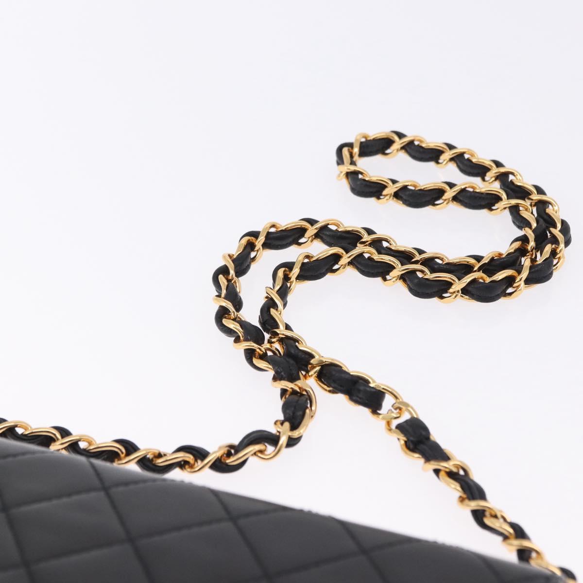 CHANEL Matelasse Push Lock Shoulder Bag Lamb Skin Black Gold CC Auth am12544M