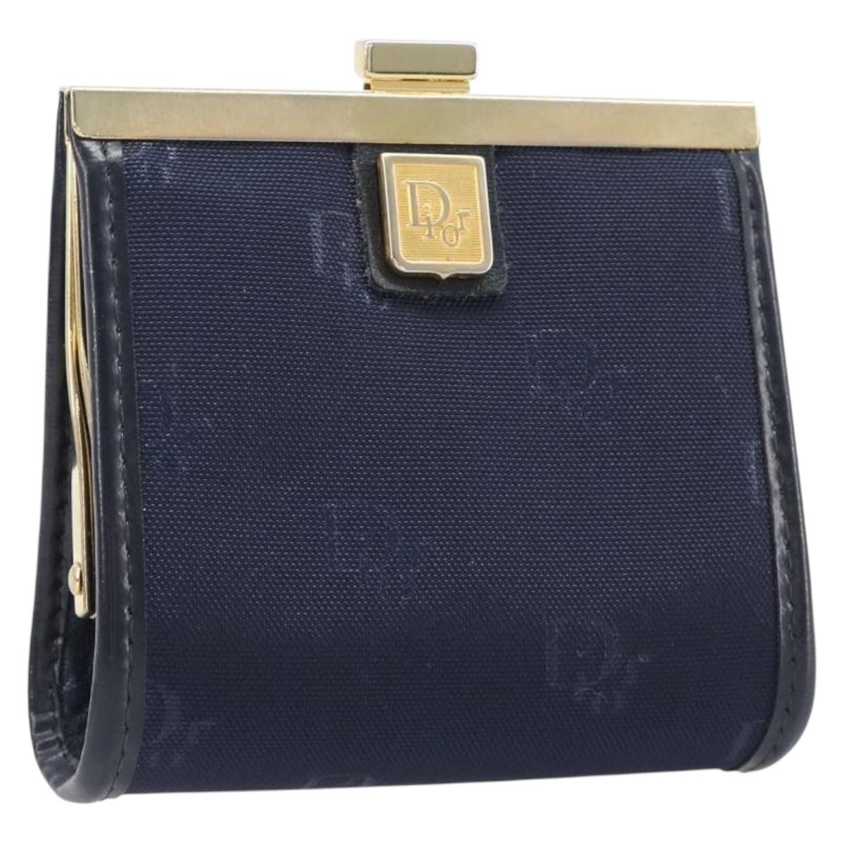 Christian Dior Gamaguchi Coin Purse Canvas Navy Gold Auth am12546V