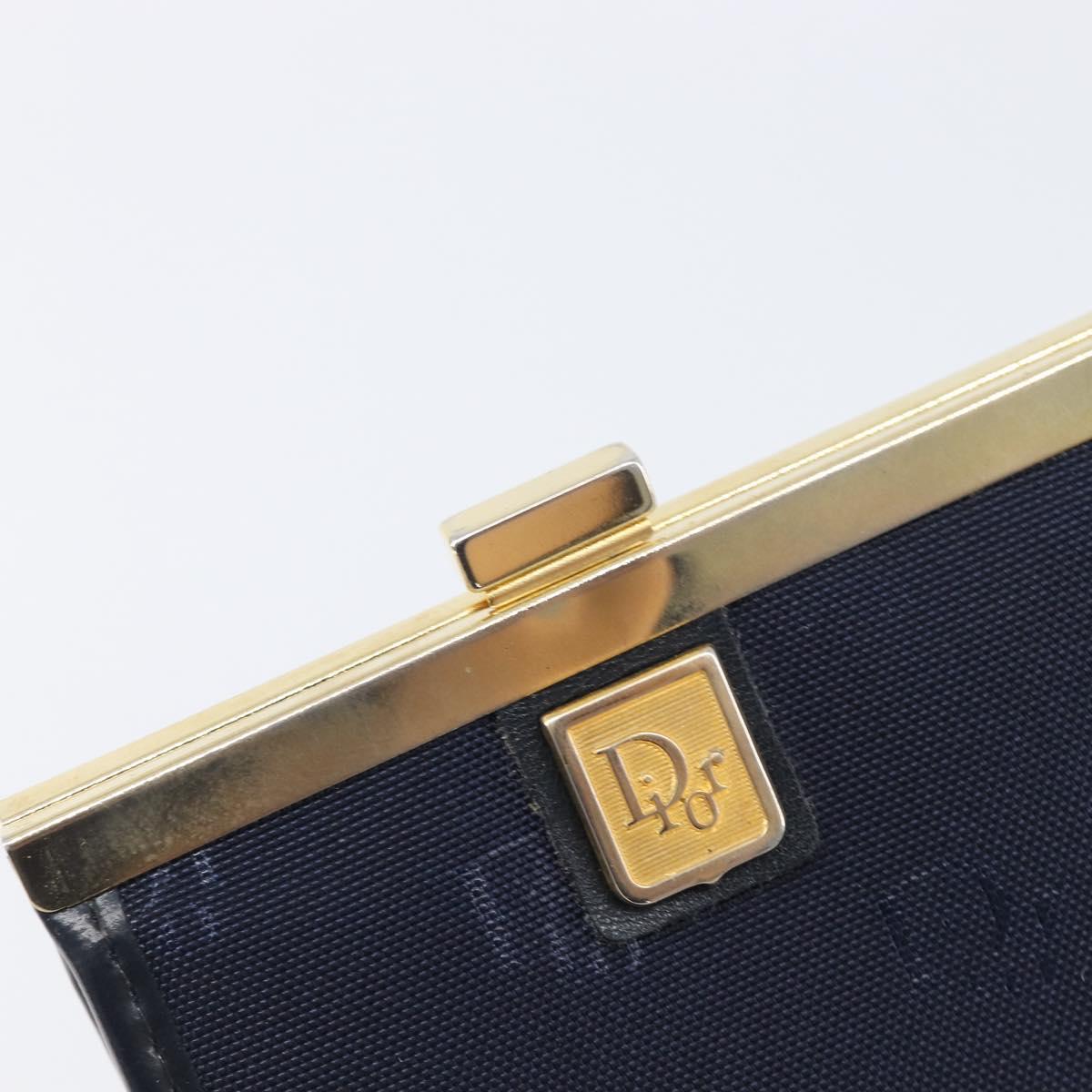 Christian Dior Gamaguchi Coin Purse Canvas Navy Gold Auth am12546V