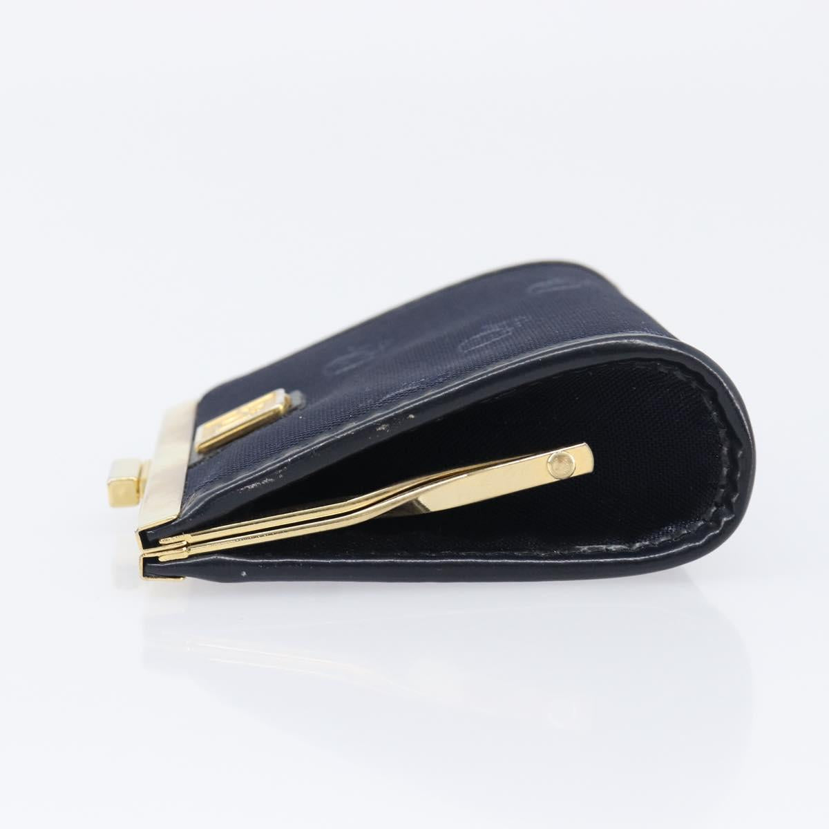 Christian Dior Gamaguchi Coin Purse Canvas Navy Gold Auth am12546V