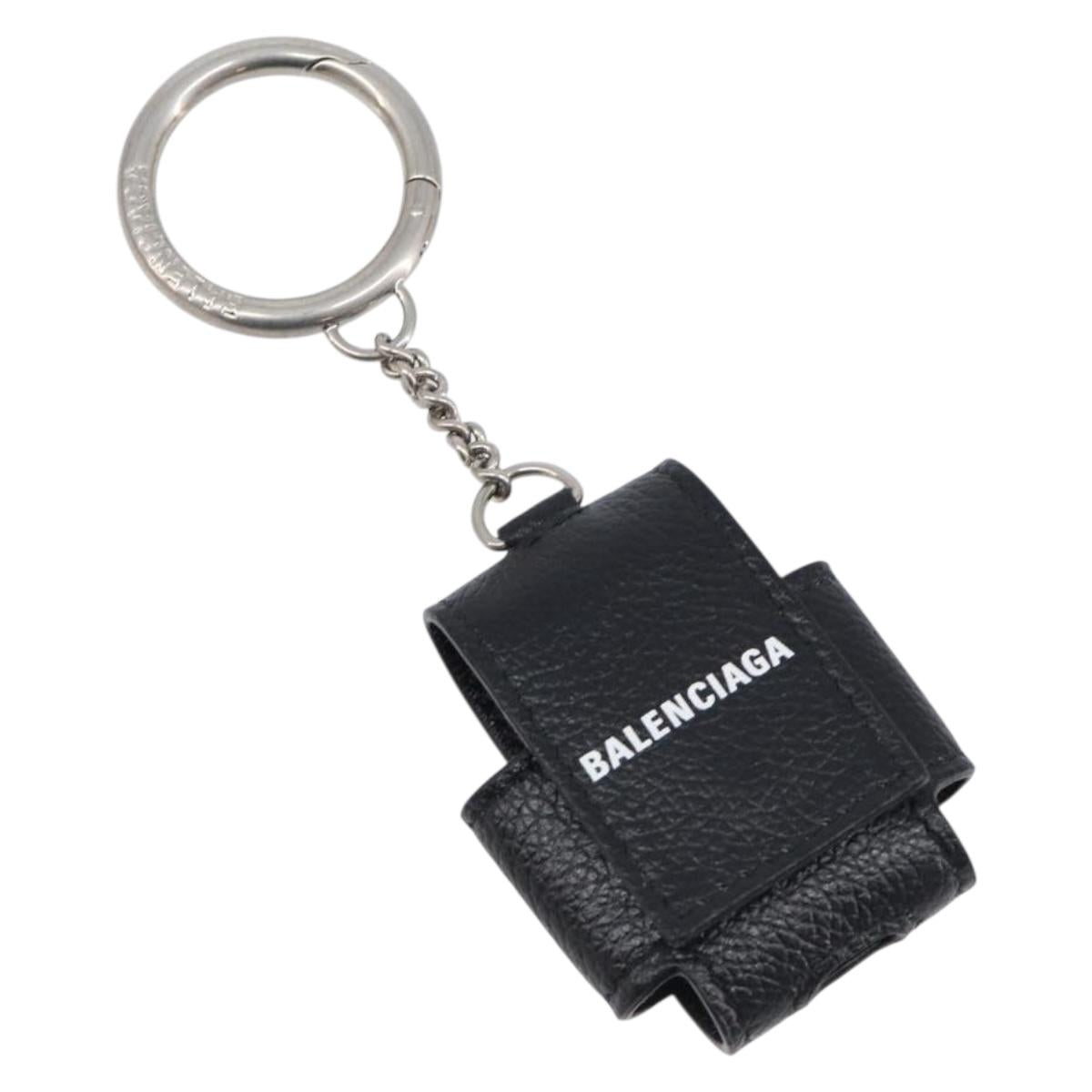 BALENCIAGA Air Pods case Earphone case Leather Black Silver 659926 Auth am12548M