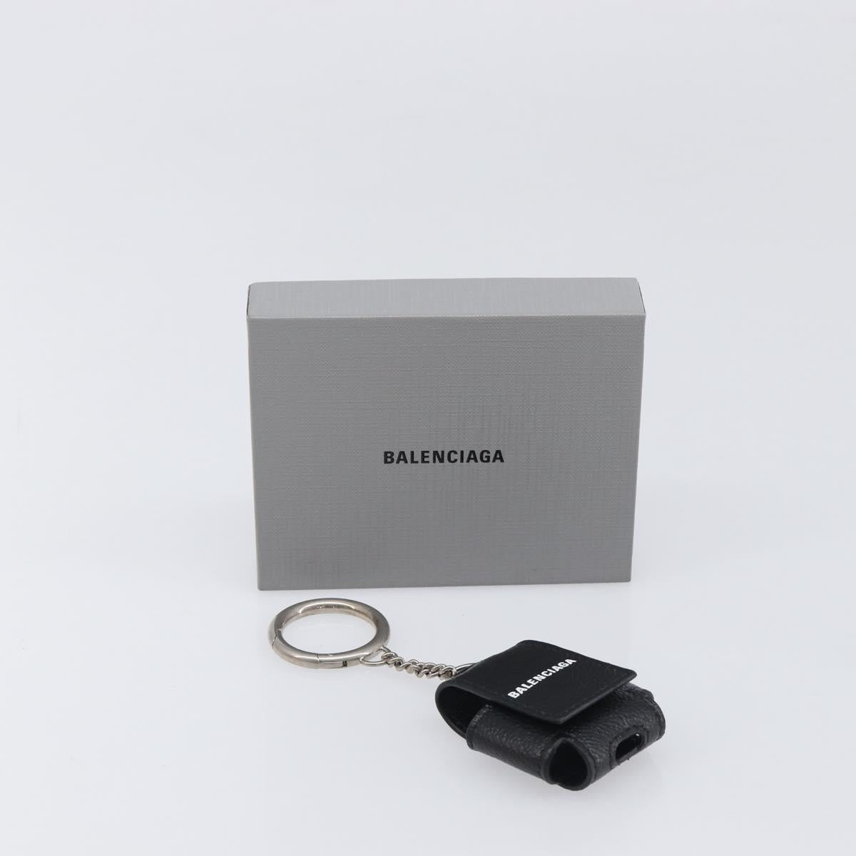 BALENCIAGA Air Pods case Earphone case Leather Black Silver 659926 Auth am12548M
