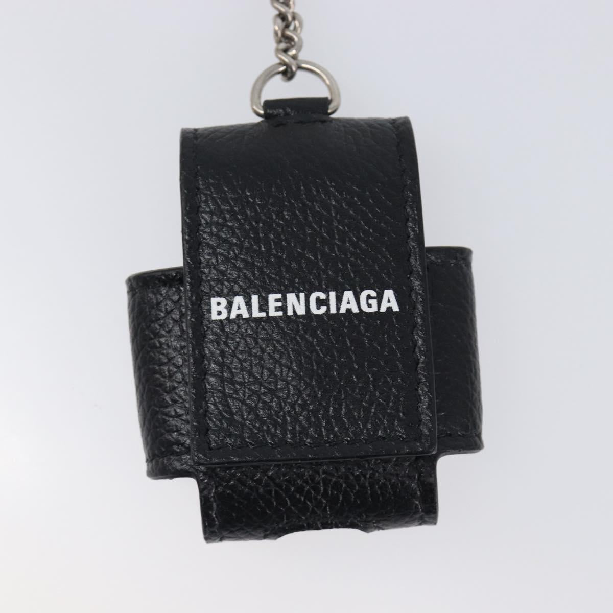 BALENCIAGA Air Pods case Earphone case Leather Black Silver 659926 Auth am12548M