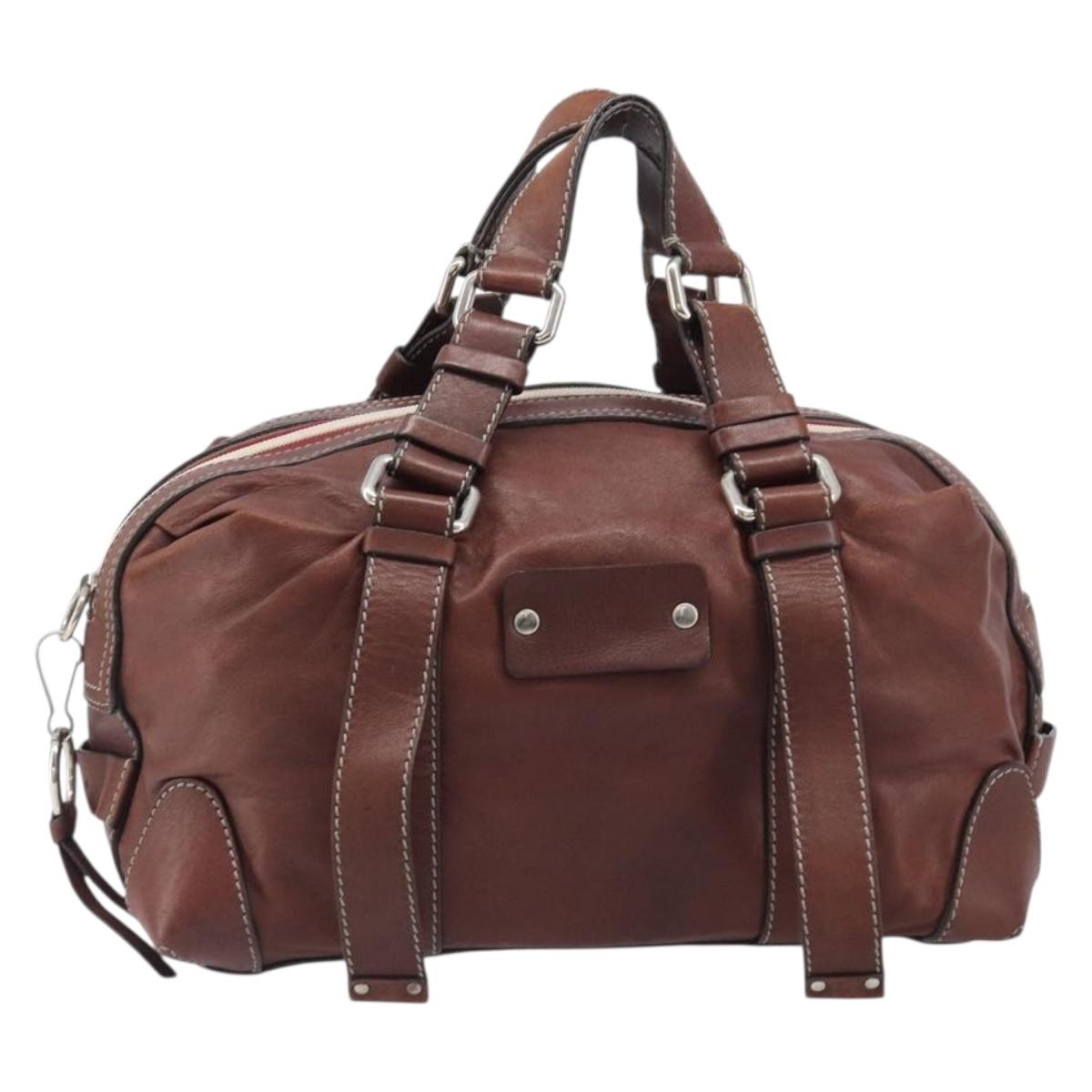 Chloe Patsy Hand Bag Leather Brown Silver Auth am12552A