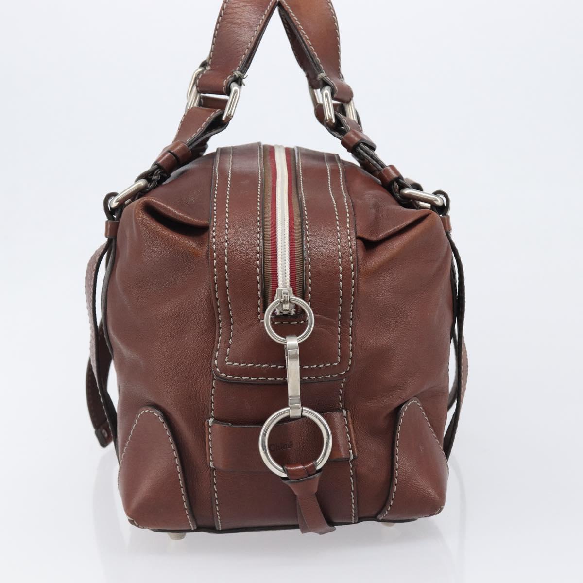 Chloe Patsy Hand Bag Leather Brown Silver Auth am12552A