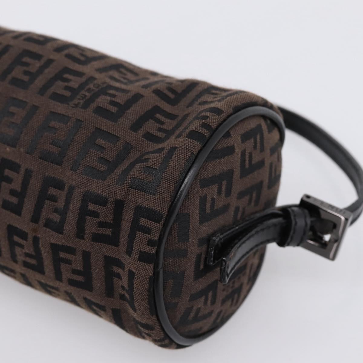 FENDI Zucchino Canvas Accessory Pouch Black Brown Auth am12553V