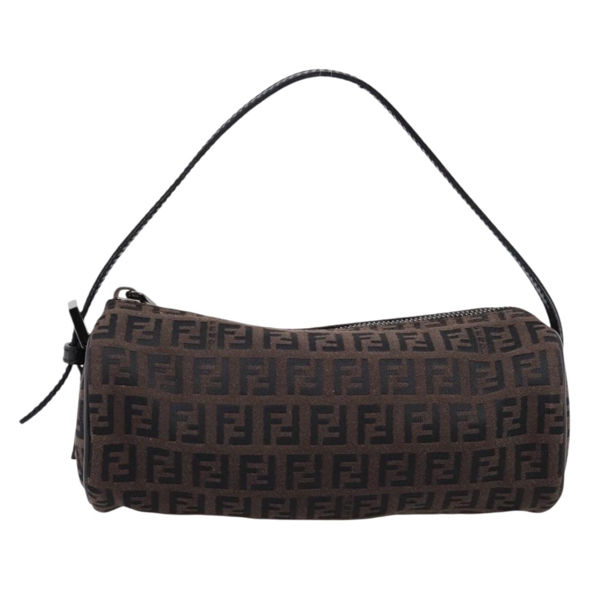 FENDI Zucchino Canvas Accessory Pouch Black Brown Auth am12553V