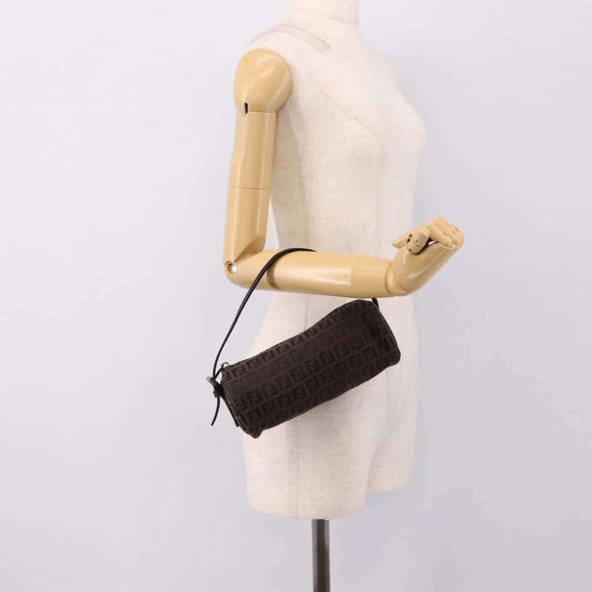 FENDI Zucchino Canvas Accessory Pouch Black Brown Auth am12553V