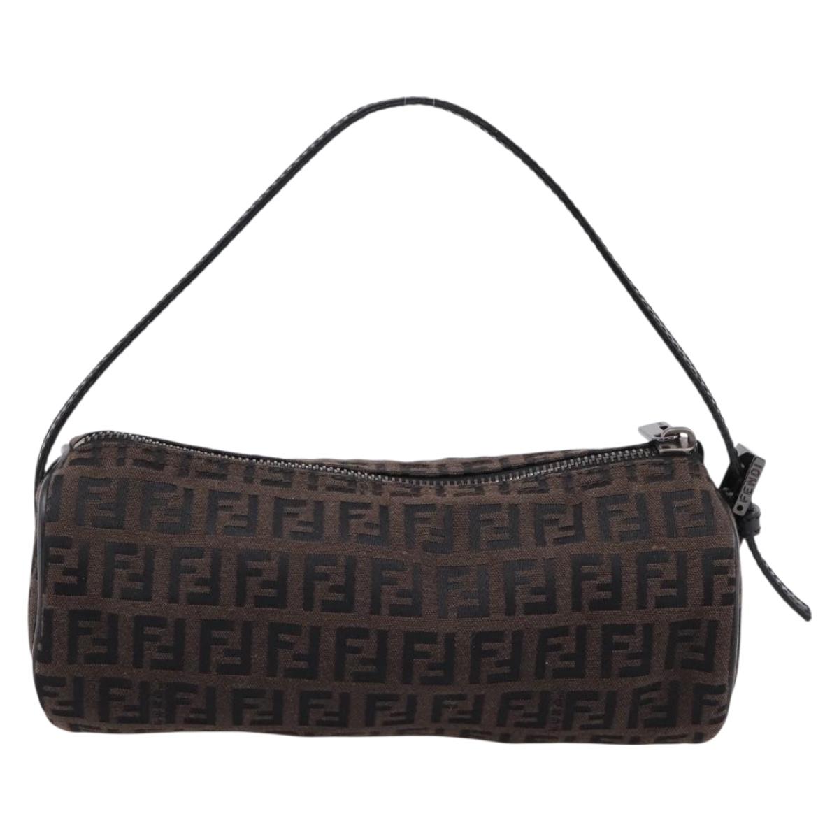 FENDI Zucchino Canvas Accessory Pouch Black Brown Auth am12553V