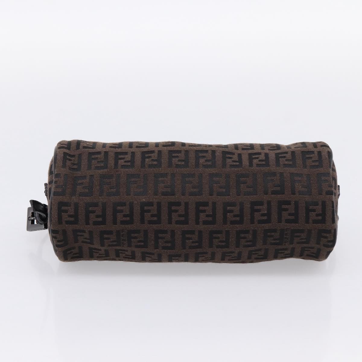 FENDI Zucchino Canvas Accessory Pouch Black Brown Auth am12553V