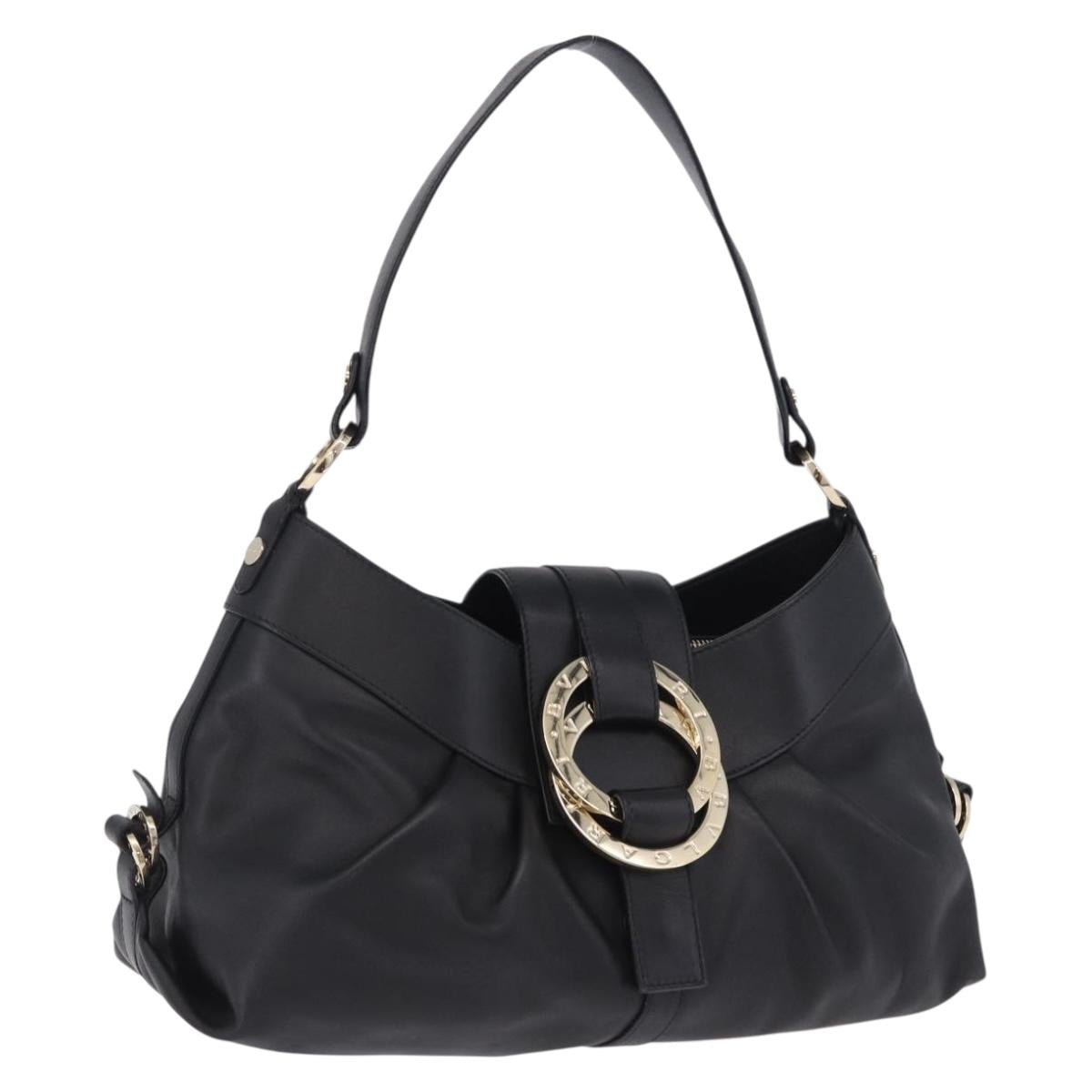 BVLGARI Chandra Hand Bag Leather Black Gold Auth am12554M