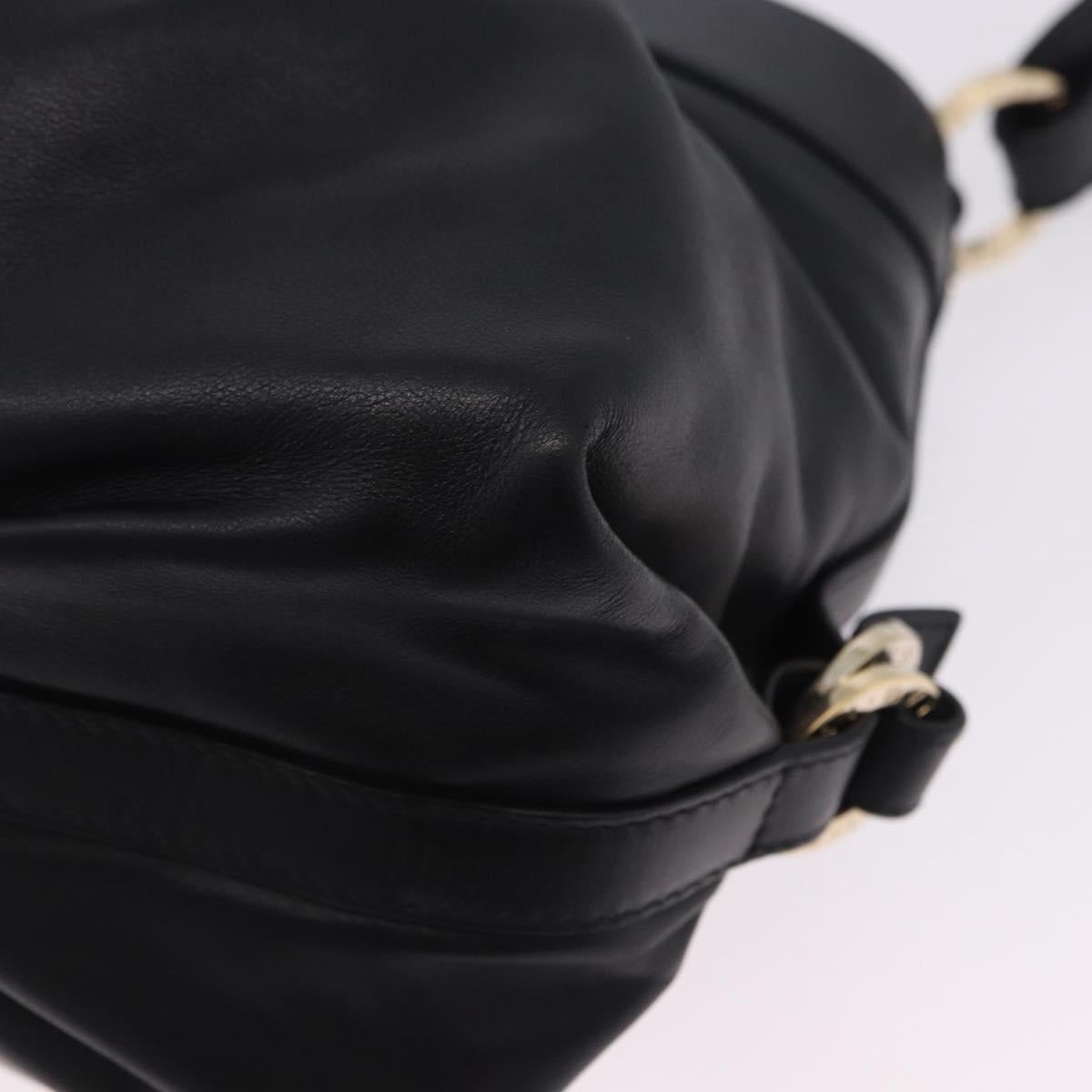 BVLGARI Chandra Hand Bag Leather Black Gold Auth am12554M