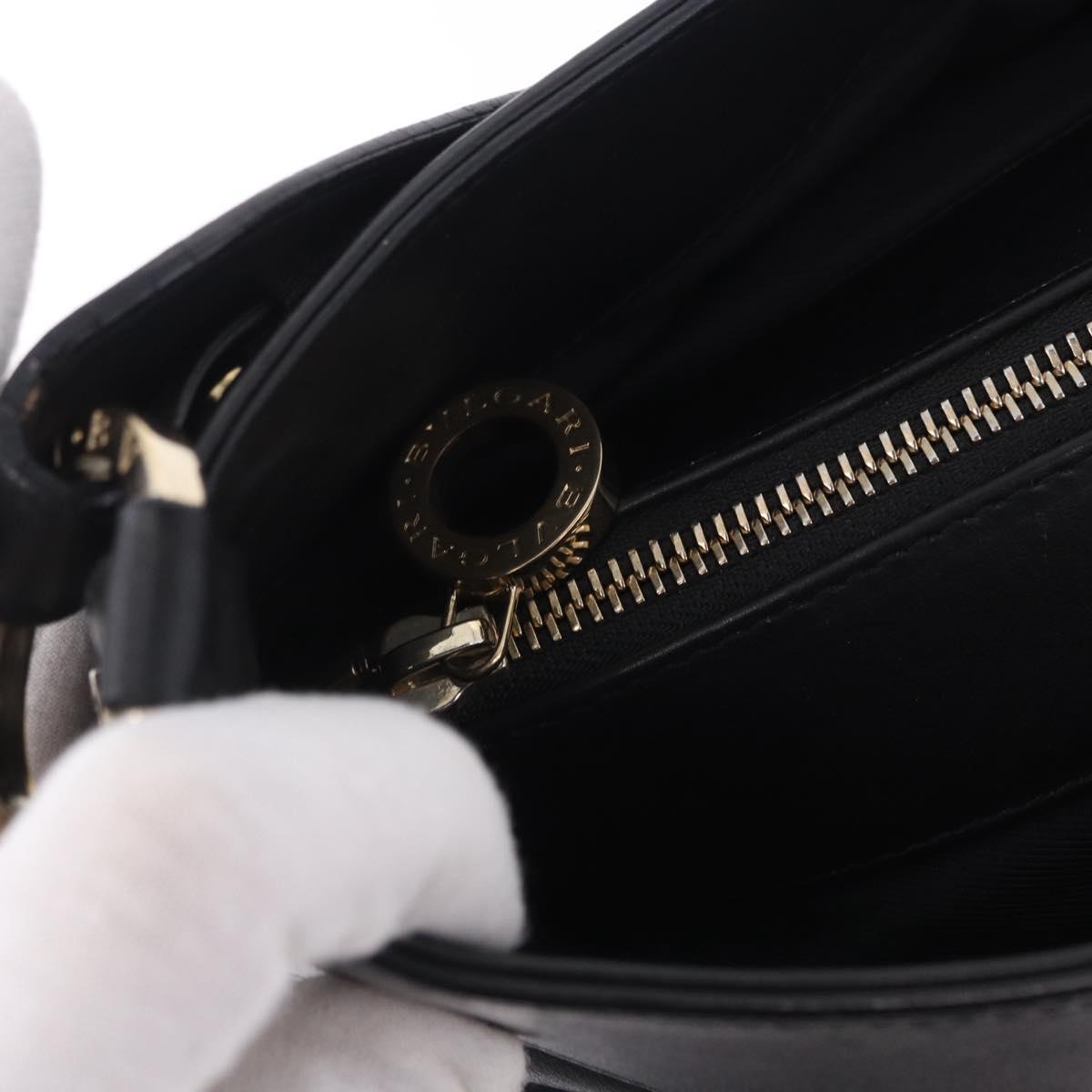BVLGARI Chandra Hand Bag Leather Black Gold Auth am12554M