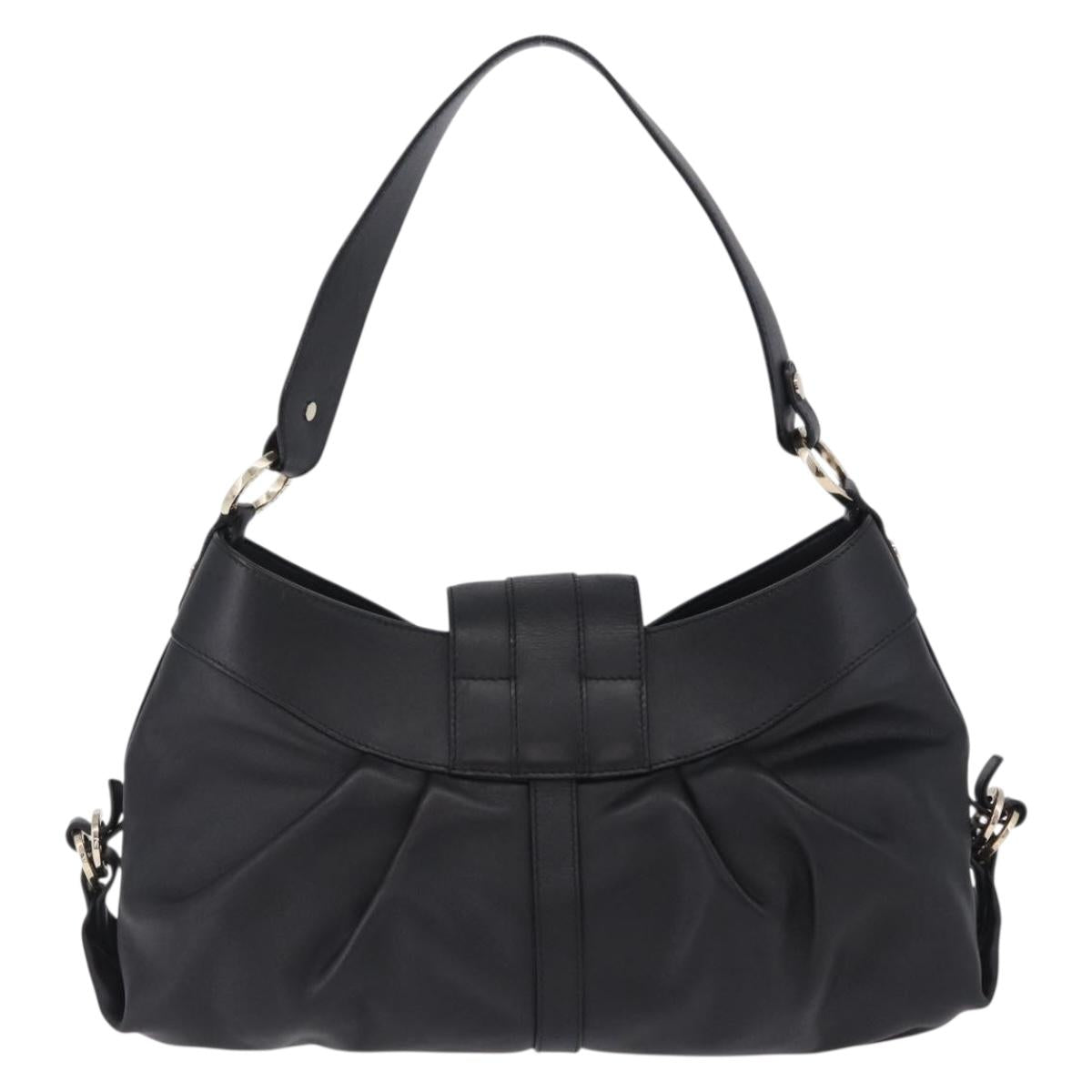 BVLGARI Chandra Hand Bag Leather Black Gold Auth am12554M