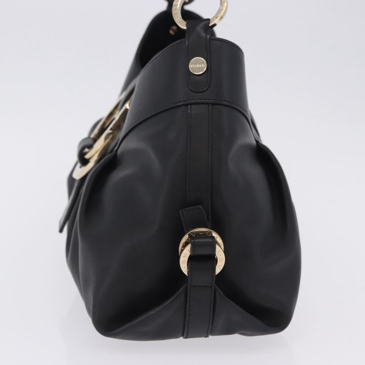BVLGARI Chandra Hand Bag Leather Black Gold Auth am12554M