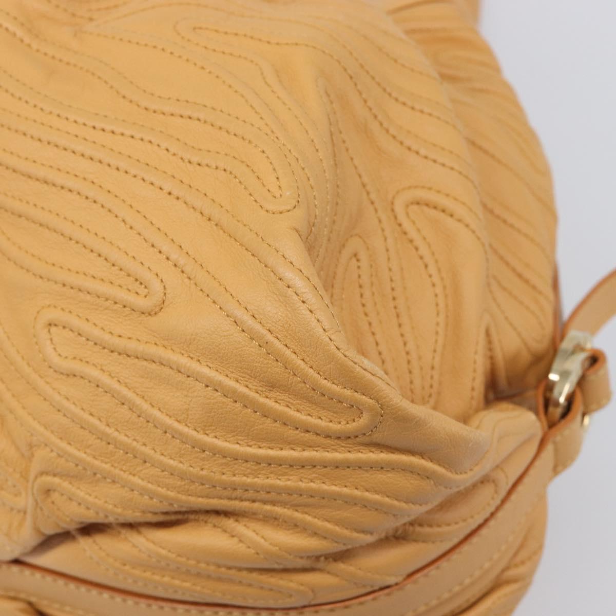 BVLGARI Shoulder Chandra Hand Bag Leather Beige Gold Auth am12555M