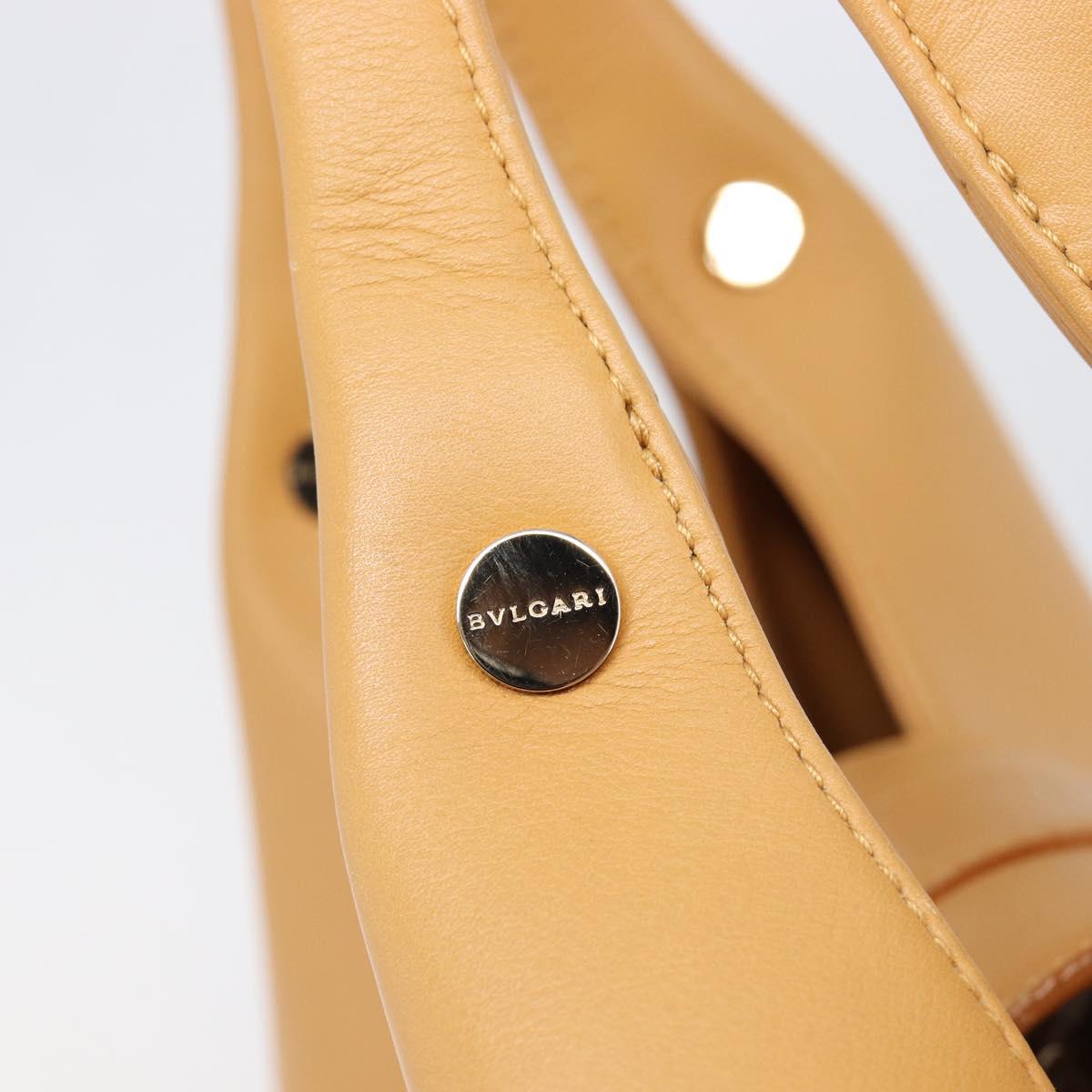 BVLGARI Shoulder Chandra Hand Bag Leather Beige Gold Auth am12555M