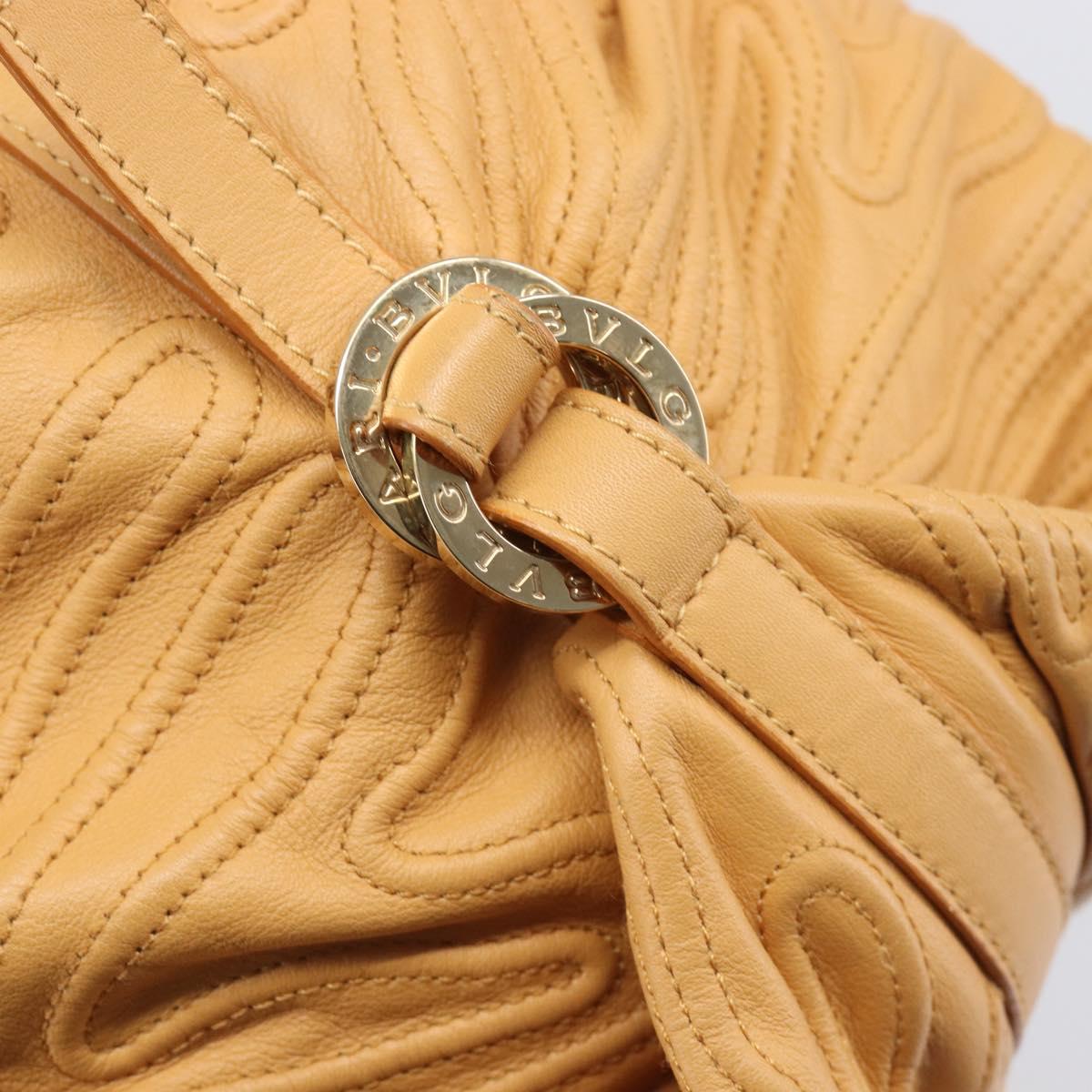 BVLGARI Shoulder Chandra Hand Bag Leather Beige Gold Auth am12555M