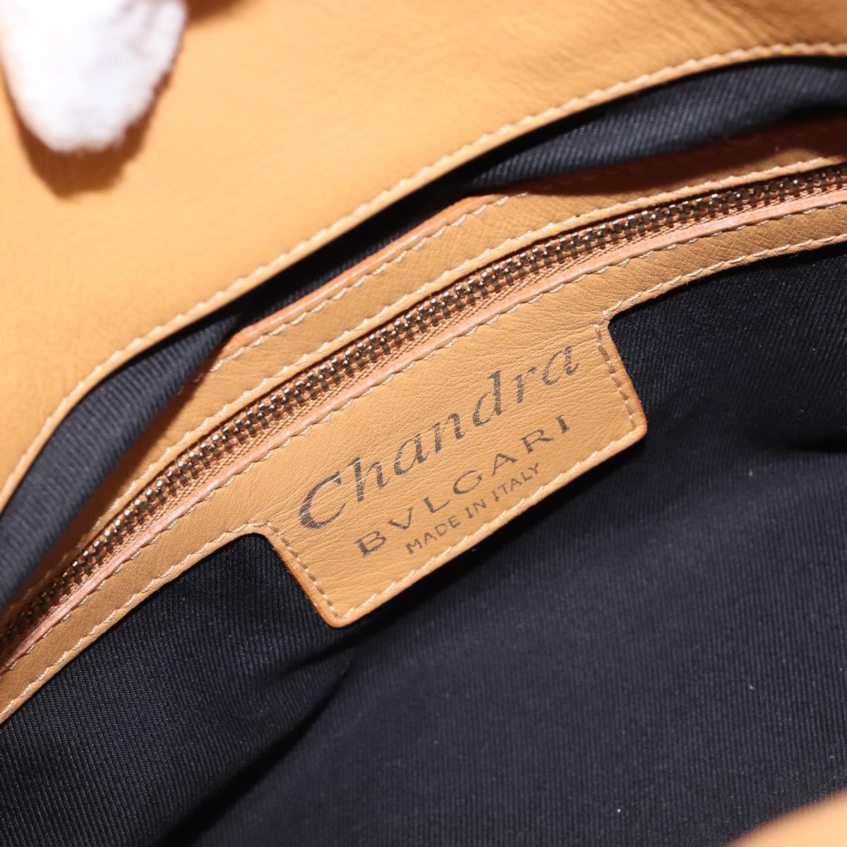 BVLGARI Shoulder Chandra Hand Bag Leather Beige Gold Auth am12555M