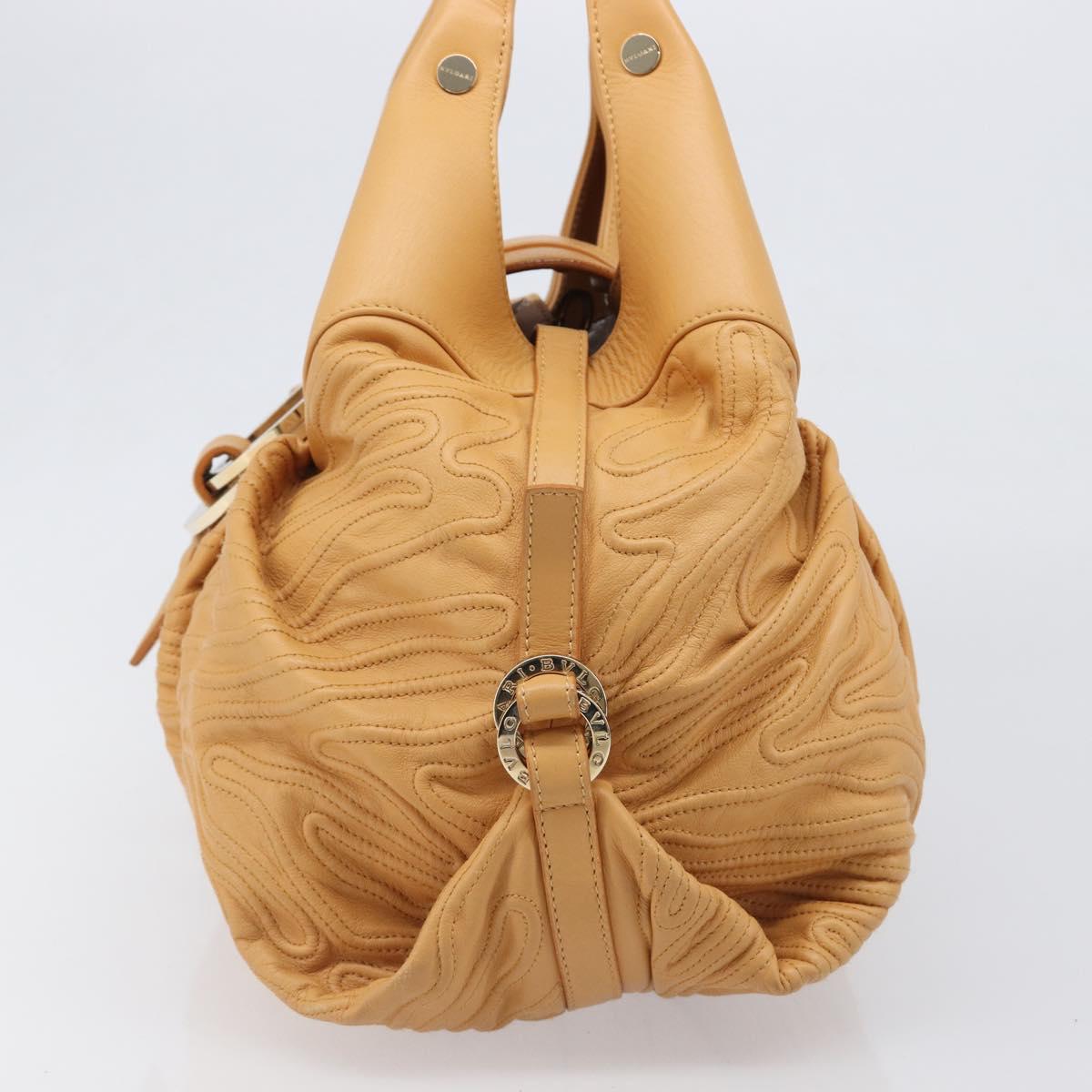 BVLGARI Shoulder Chandra Hand Bag Leather Beige Gold Auth am12555M