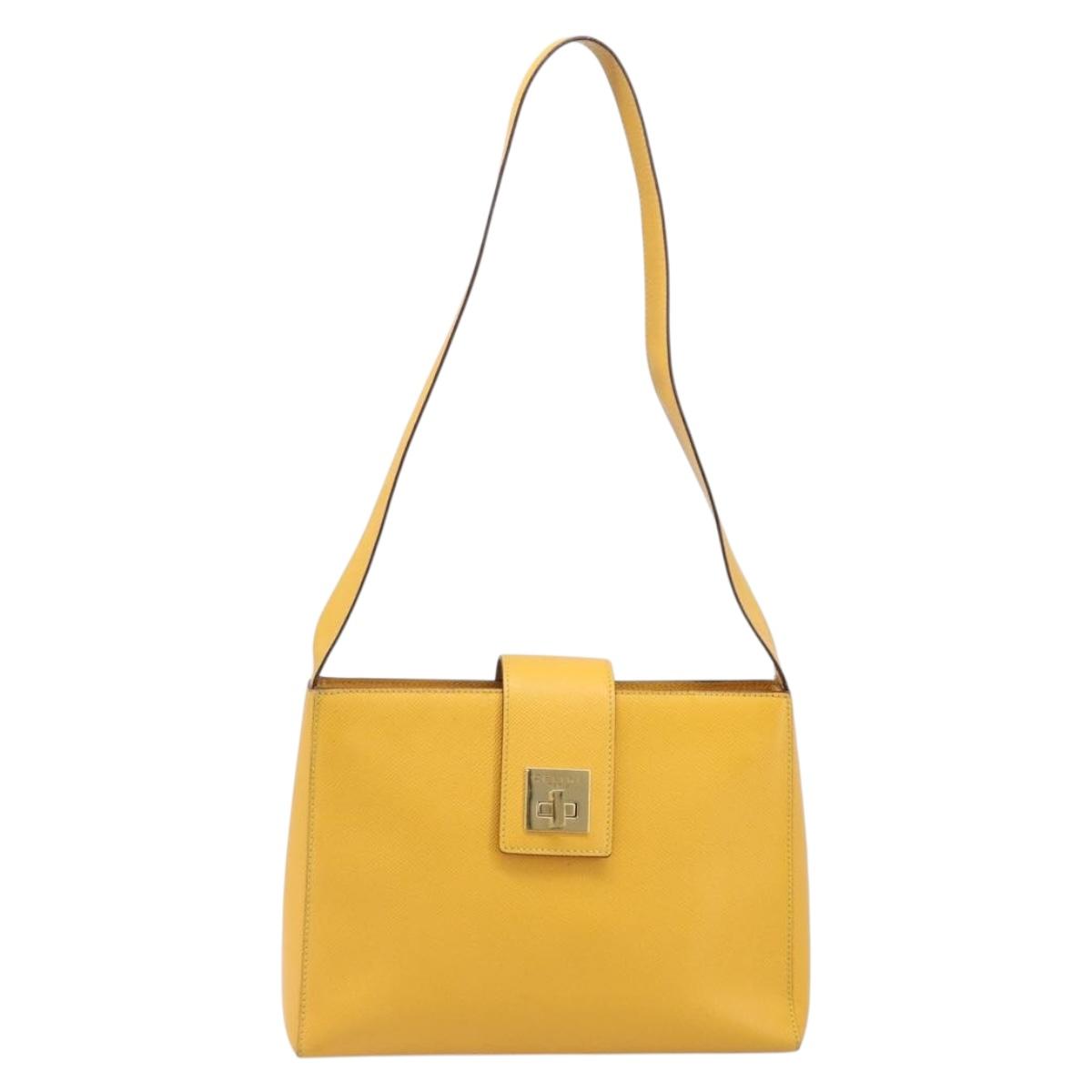 CELINE Turn Lock Shoulder Bag PVC Canvas Yellow Gold Auth am12556V