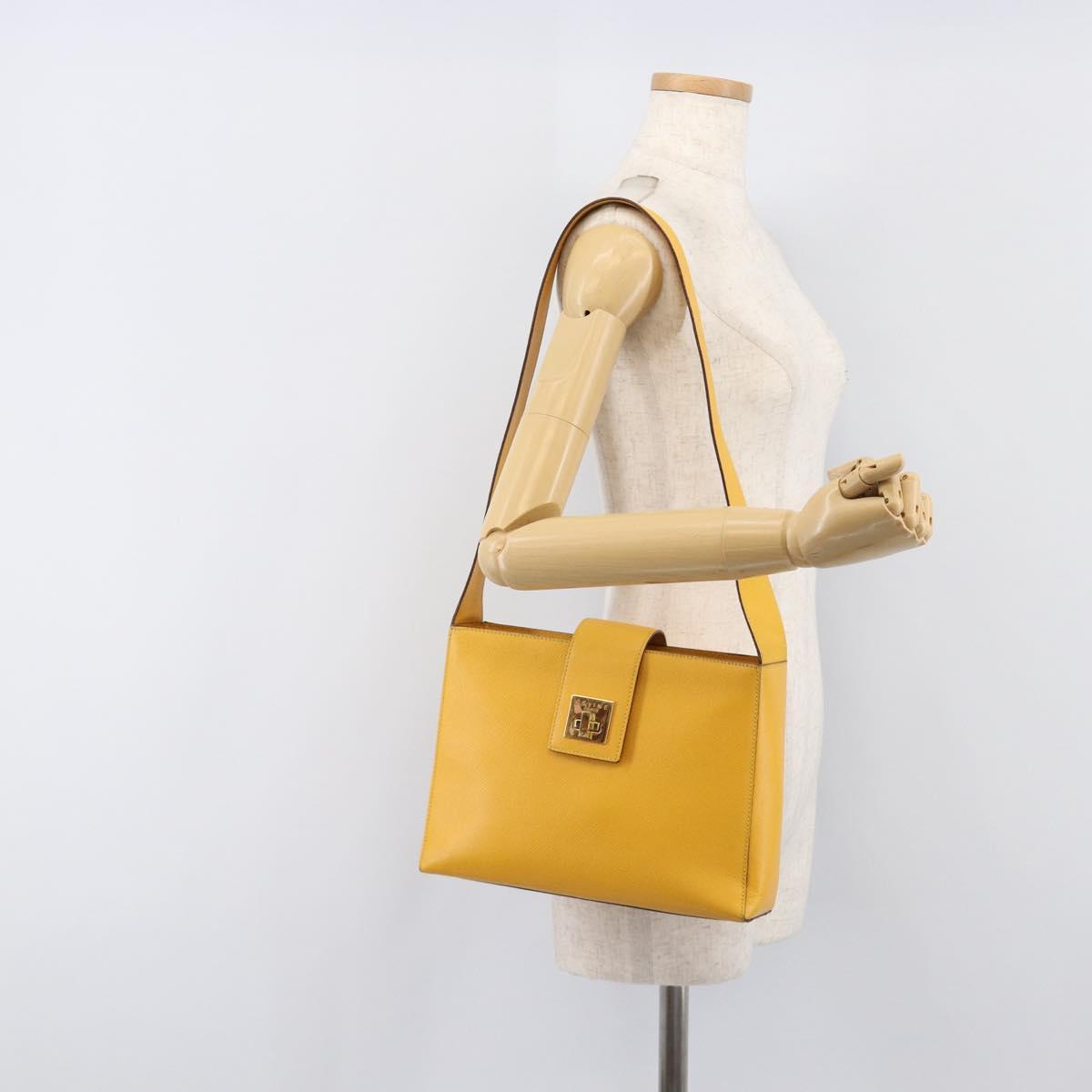 CELINE Turn Lock Shoulder Bag PVC Canvas Yellow Gold Auth am12556V
