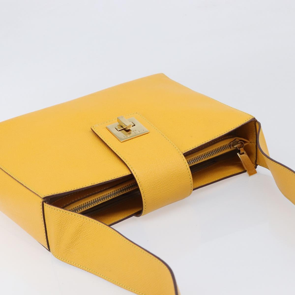CELINE Turn Lock Shoulder Bag PVC Canvas Yellow Gold Auth am12556V