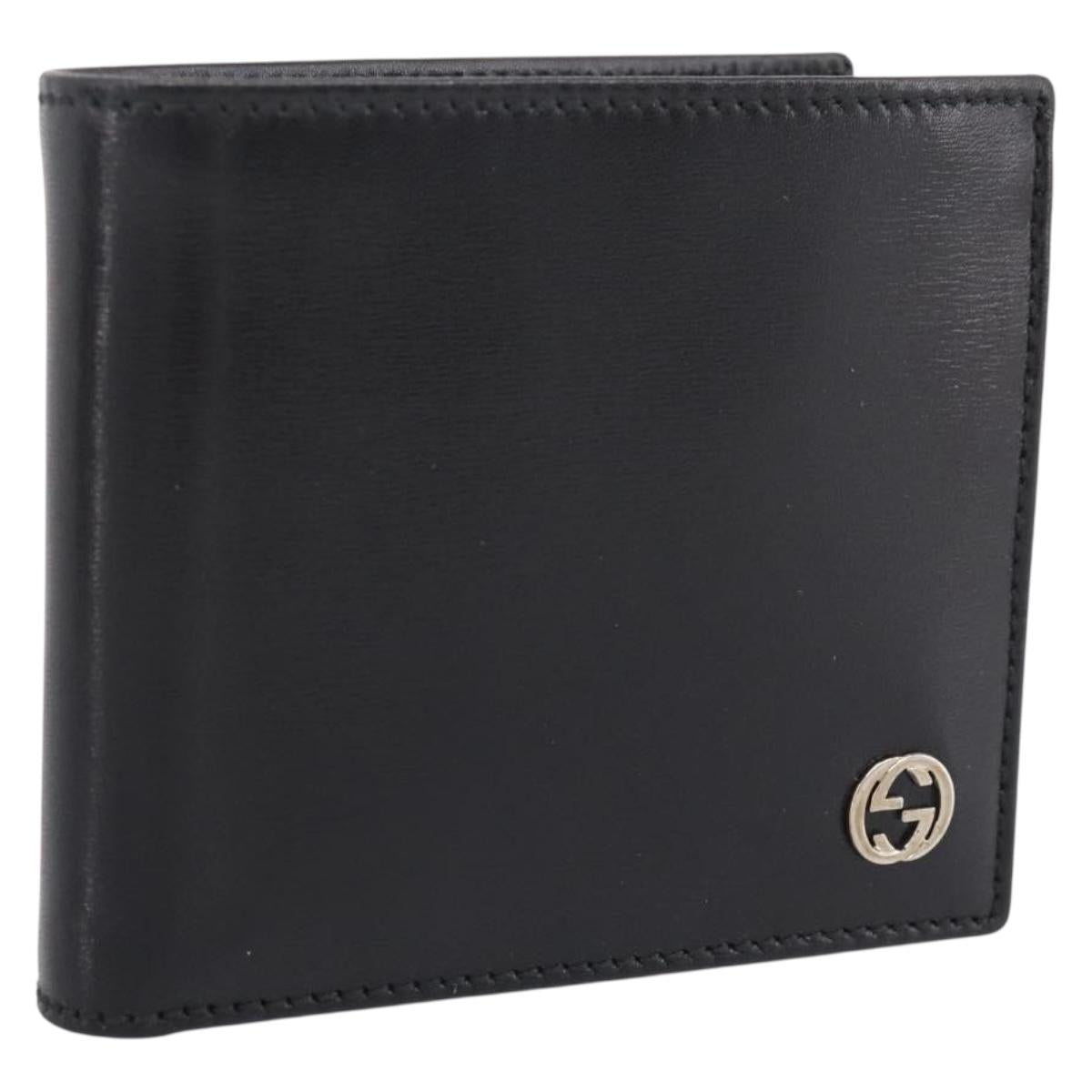 GUCCI Interlocking G Compact Bifold Wallet Leather Black 115219 Auth am12557V