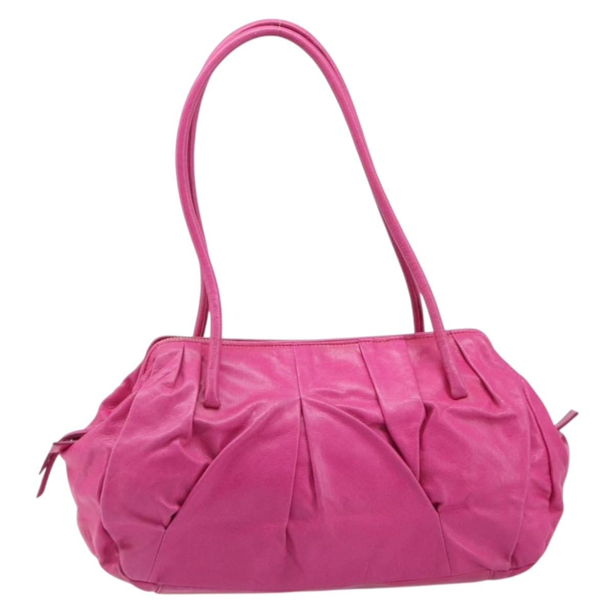 Miu Miu Shoulder Hand Bag Leather Pink Gold Auth am12558A