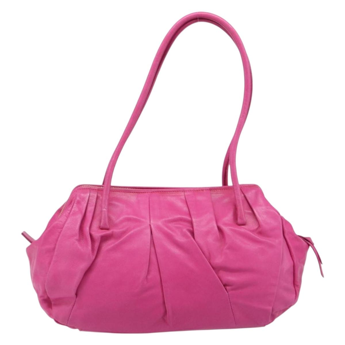 Miu Miu Shoulder Hand Bag Leather Pink Gold Auth am12558A