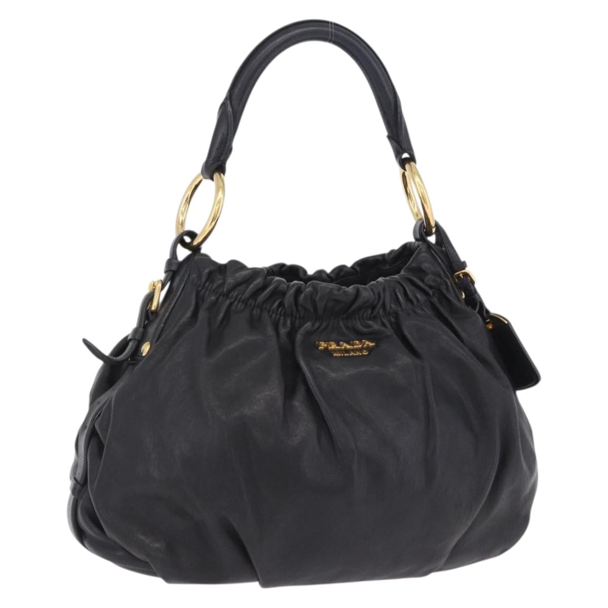PRADA Shoulder Bag Leather Black Gold Auth am12560V