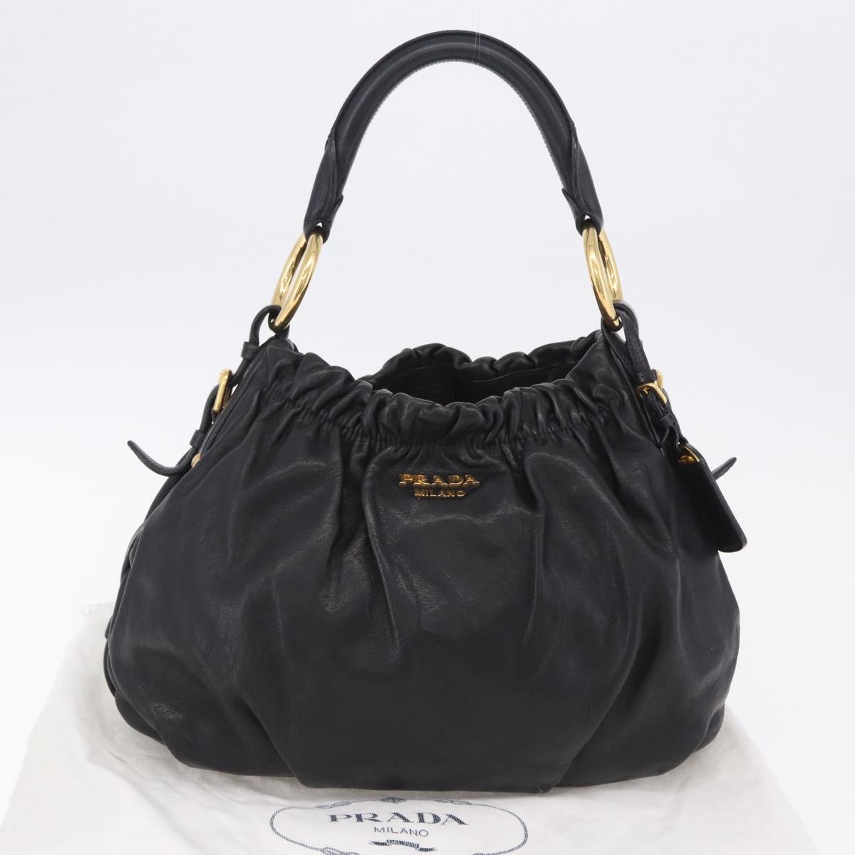 PRADA Shoulder Bag Leather Black Gold Auth am12560V