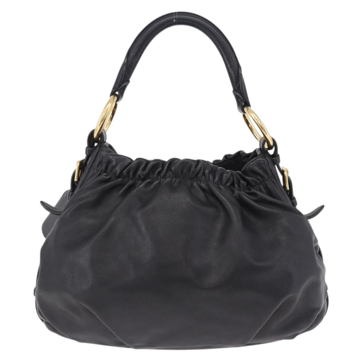PRADA Shoulder Bag Leather Black Gold Auth am12560V