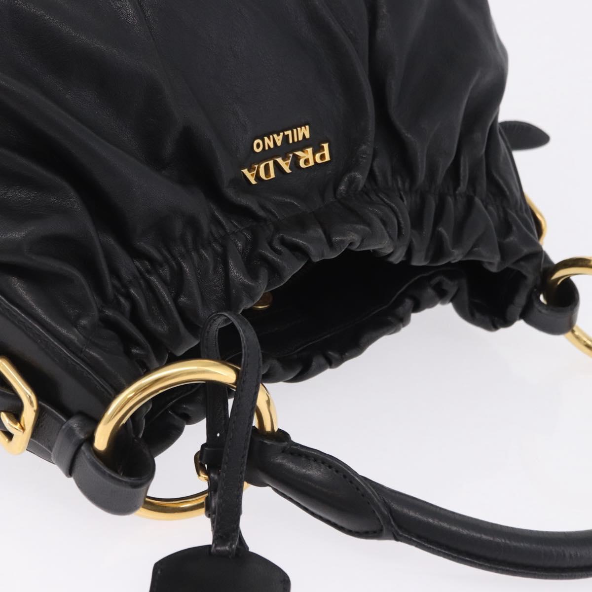 PRADA Shoulder Bag Leather Black Gold Auth am12560V