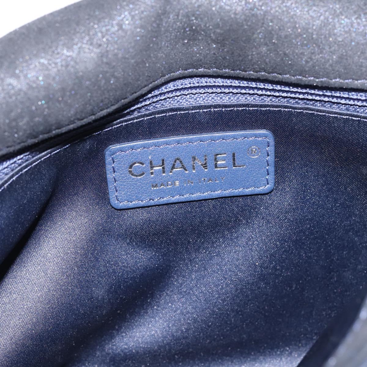 CHANEL Matelasse Double Flap Chain Bag Sequin Navy Silver CC Auth am12561SM