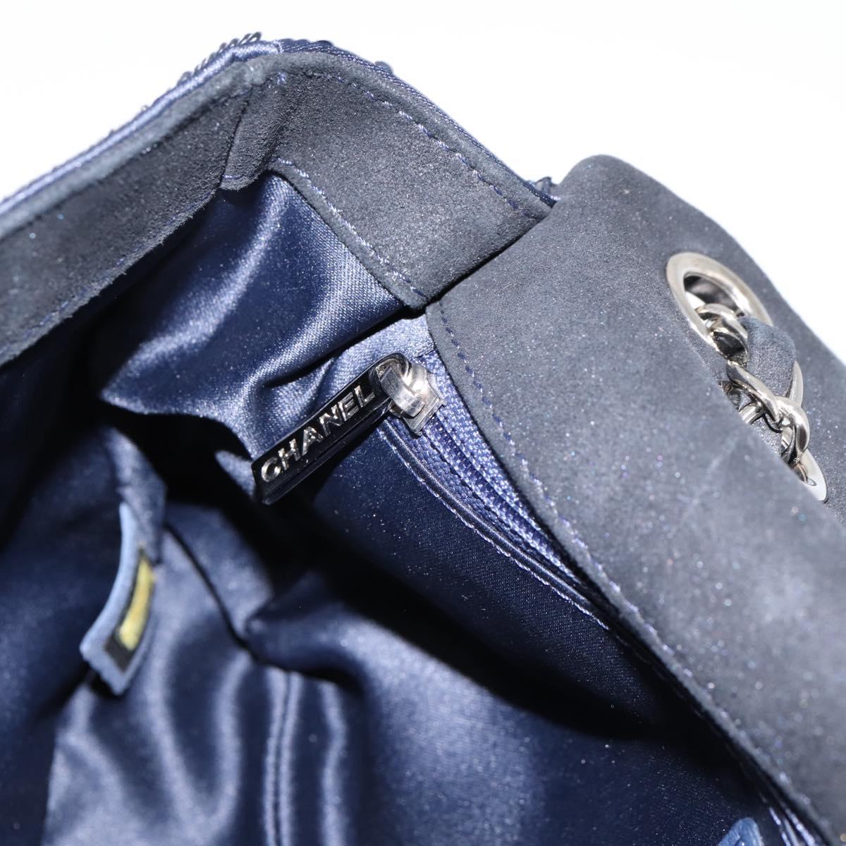 CHANEL Matelasse Double Flap Chain Bag Sequin Navy Silver CC Auth am12561SM