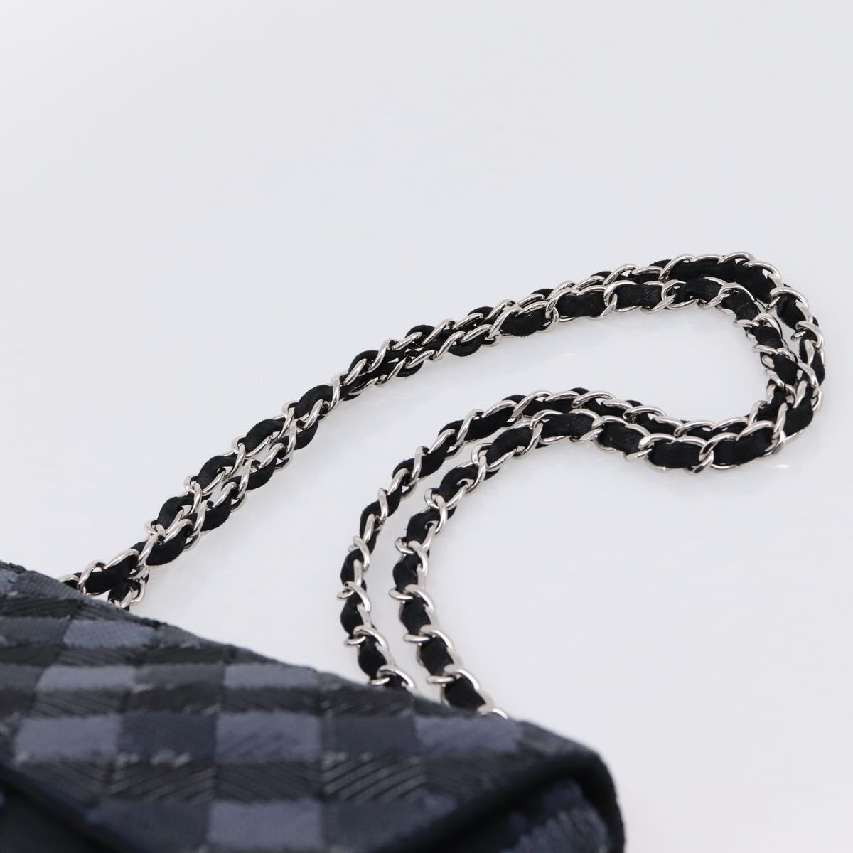 CHANEL Matelasse Double Flap Chain Bag Sequin Navy Silver CC Auth am12561SM