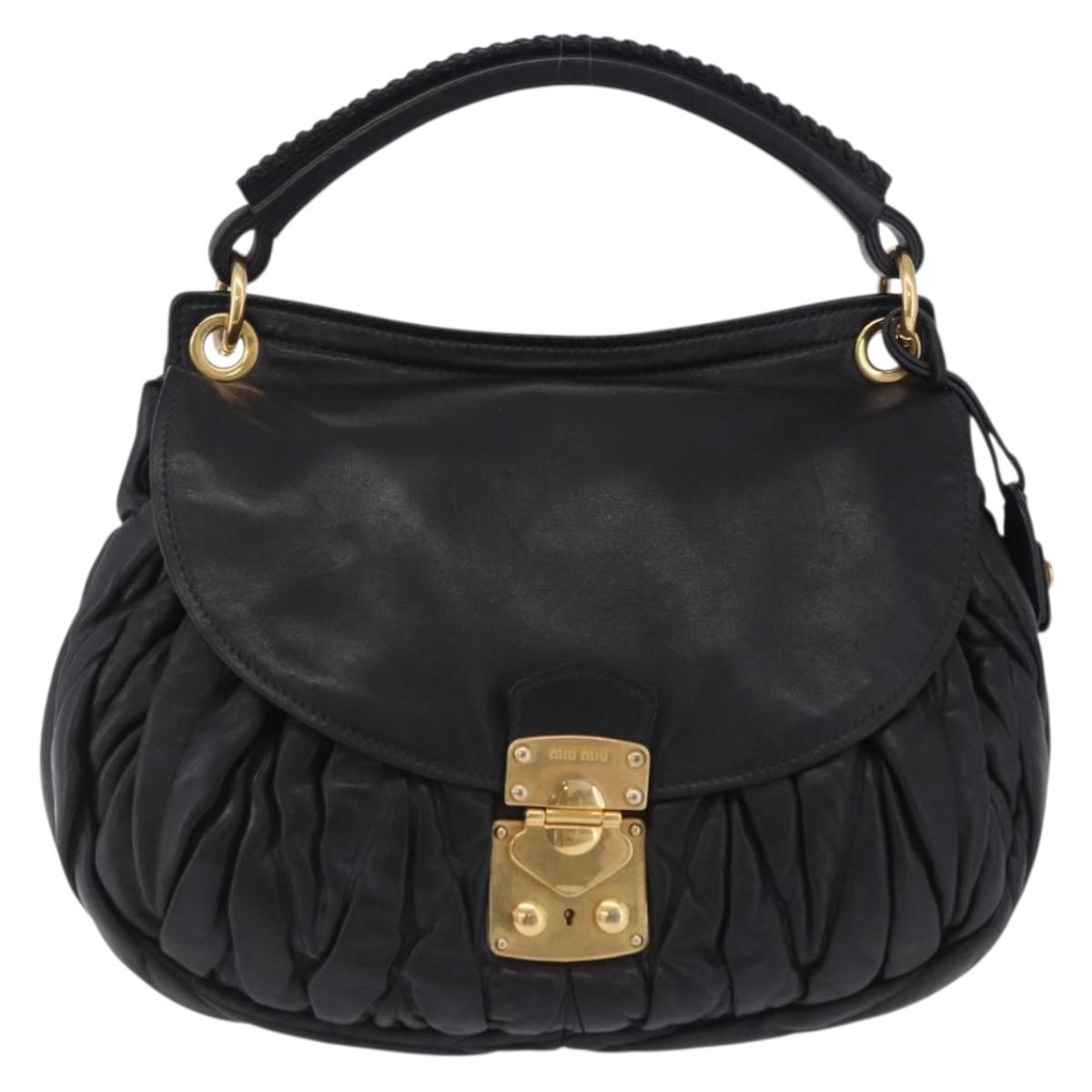 Miu Miu Matelasse Ready Lock Hand Bag Leather Black Gold Auth am12562V