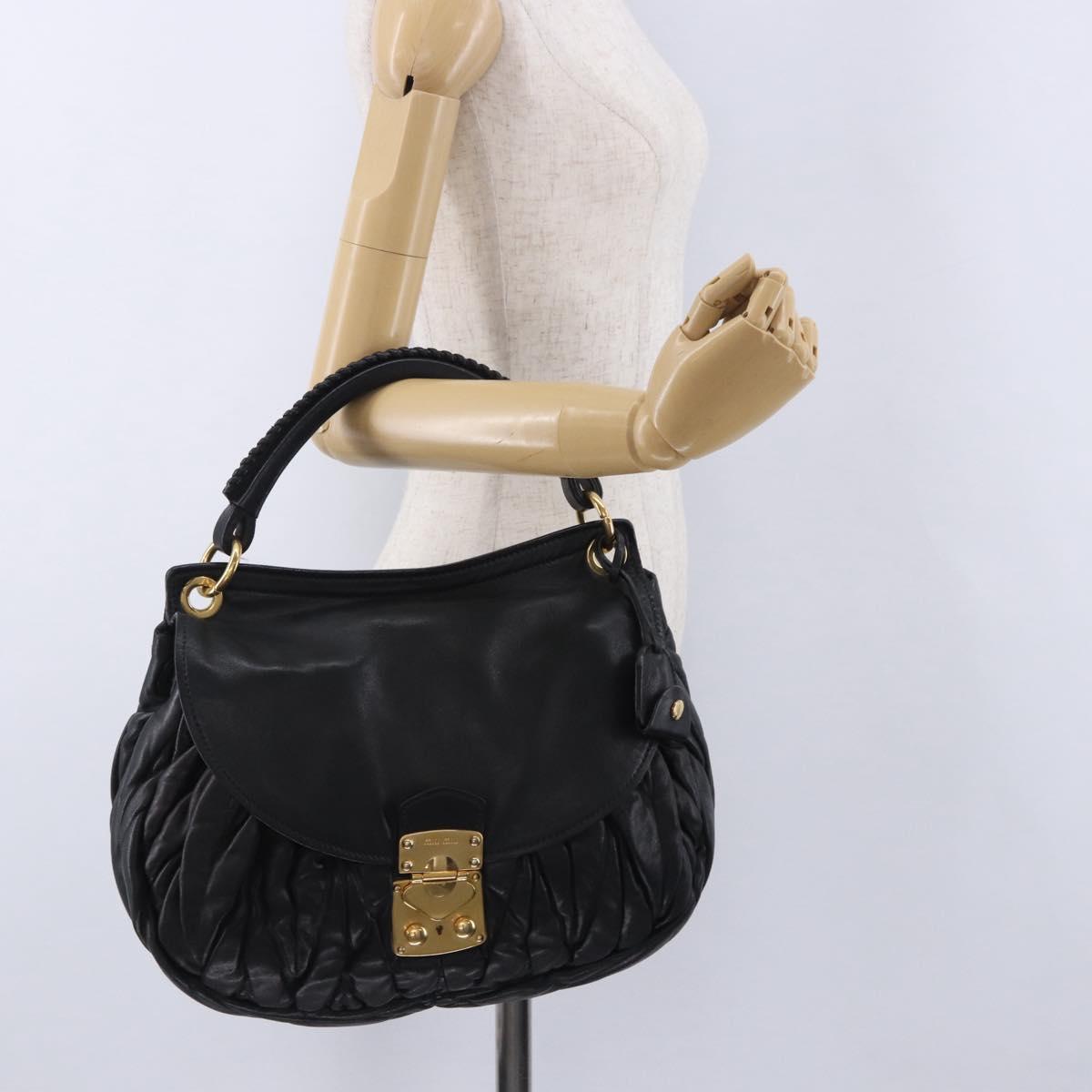 Miu Miu Matelasse Ready Lock Hand Bag Leather Black Gold Auth am12562V