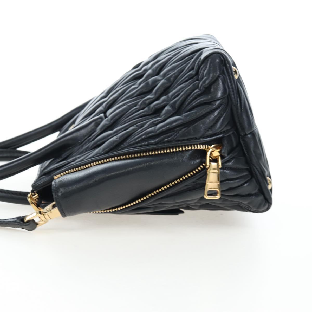 Miu Miu Matelasse Hand Bag Leather 2way Black Gold Auth am12563V