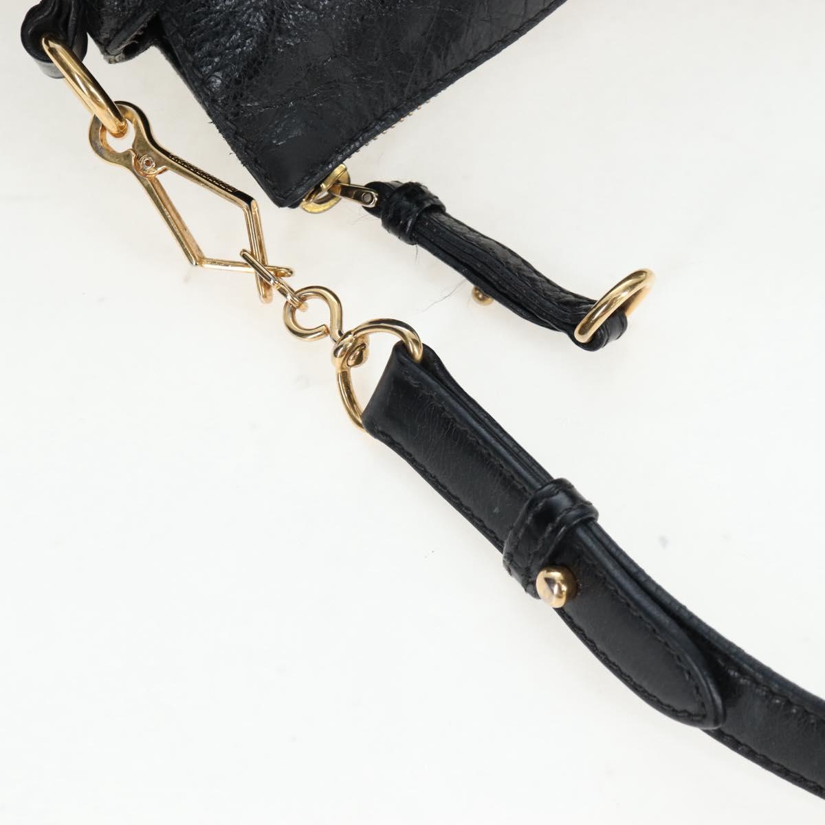 Miu Miu Side Ribbon Hand Bag Leather 2way Black Gold Auth am12564V