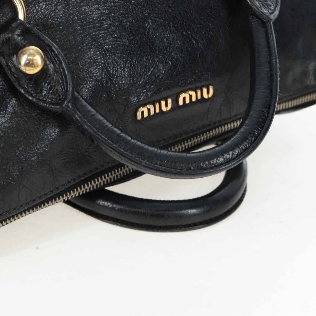 Miu Miu Side Ribbon Hand Bag Leather 2way Black Gold Auth am12564V