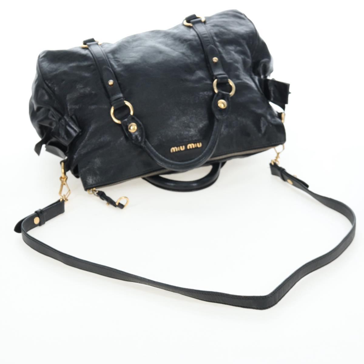Miu Miu Side Ribbon Hand Bag Leather 2way Black Gold Auth am12564V