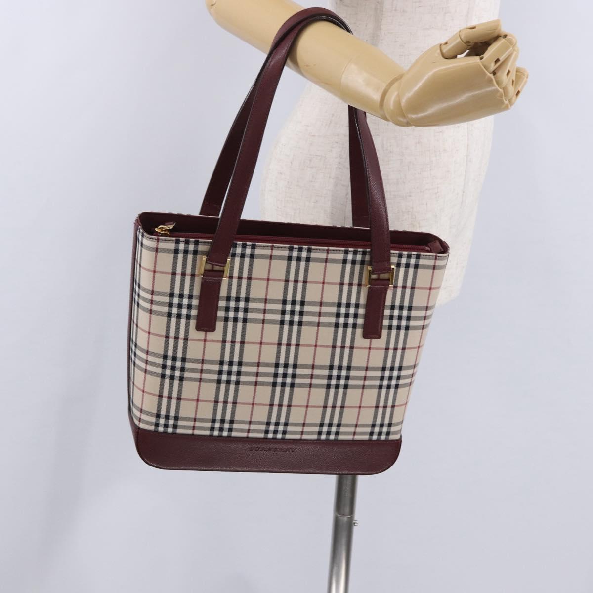 BURBERRY Nova Check Tote Bag Canvas Beige Gold Auth am12565V