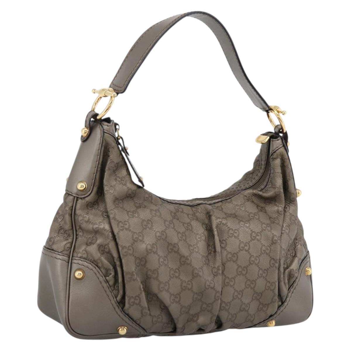 GUCCI GG Canvas Guccissima Shoulder Bag Leather Gray Gold 211966 Auth am12566V