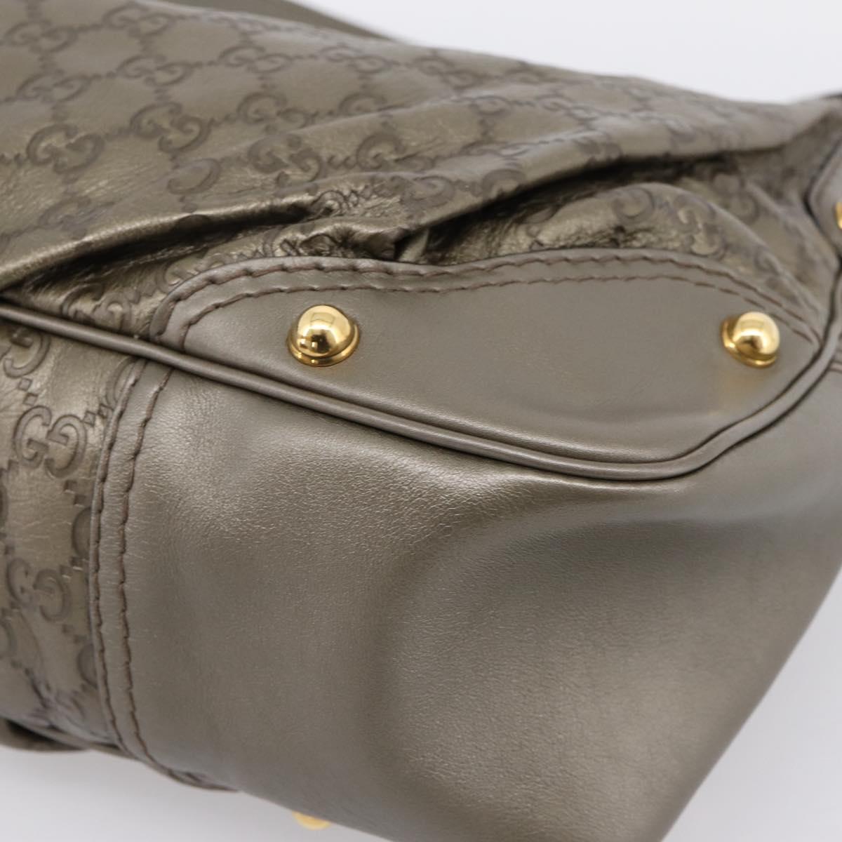 GUCCI GG Canvas Guccissima Shoulder Bag Leather Gray Gold 211966 Auth am12566V