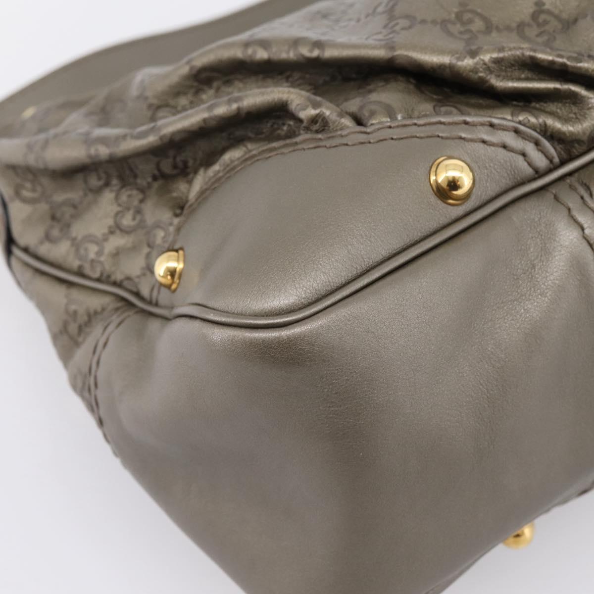 GUCCI GG Canvas Guccissima Shoulder Bag Leather Gray Gold 211966 Auth am12566V