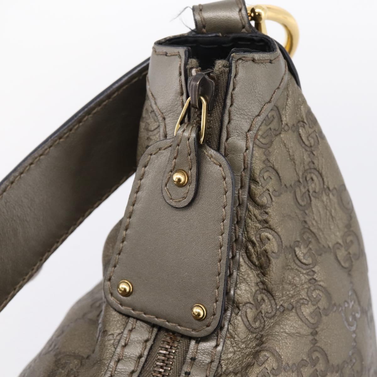 GUCCI GG Canvas Guccissima Shoulder Bag Leather Gray Gold 211966 Auth am12566V